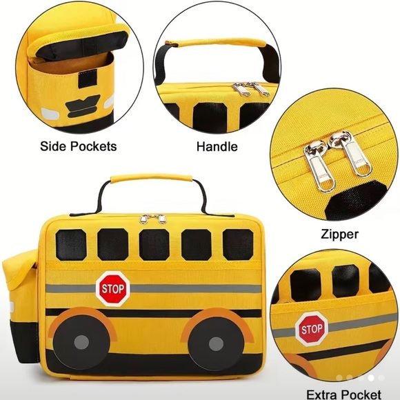 School Bus Shape Lunch Bag Outdoor Picnic Waterproof Bag Lunch Box Bag Insulated - Picture 4 of 5
